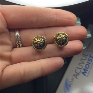 Tory Burch logo earrings navy blue